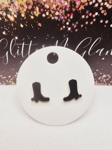 2296 Black Cowboy Boots Stud Earrings