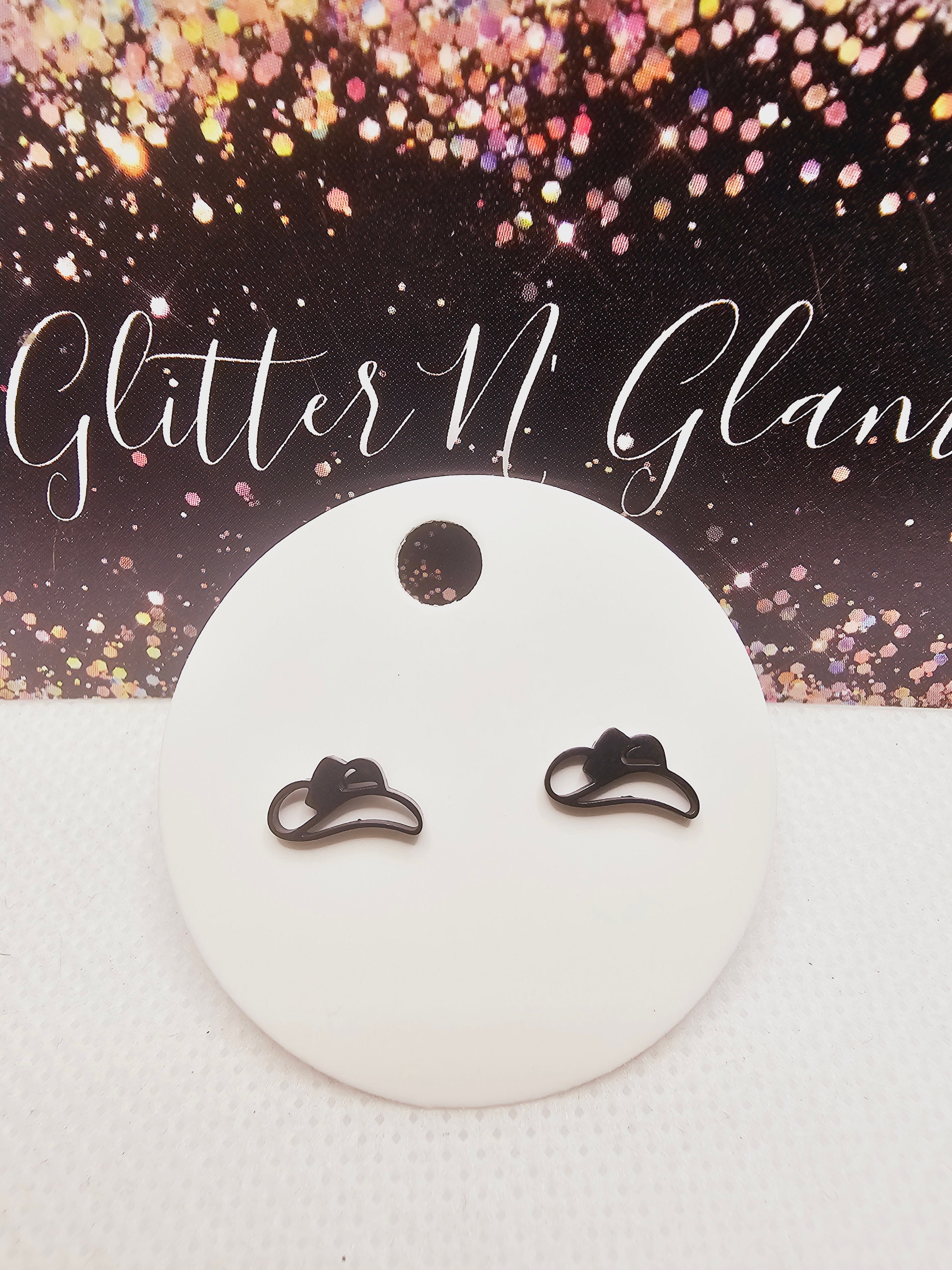 2298 Black Cowboy Hats Stud Earrings