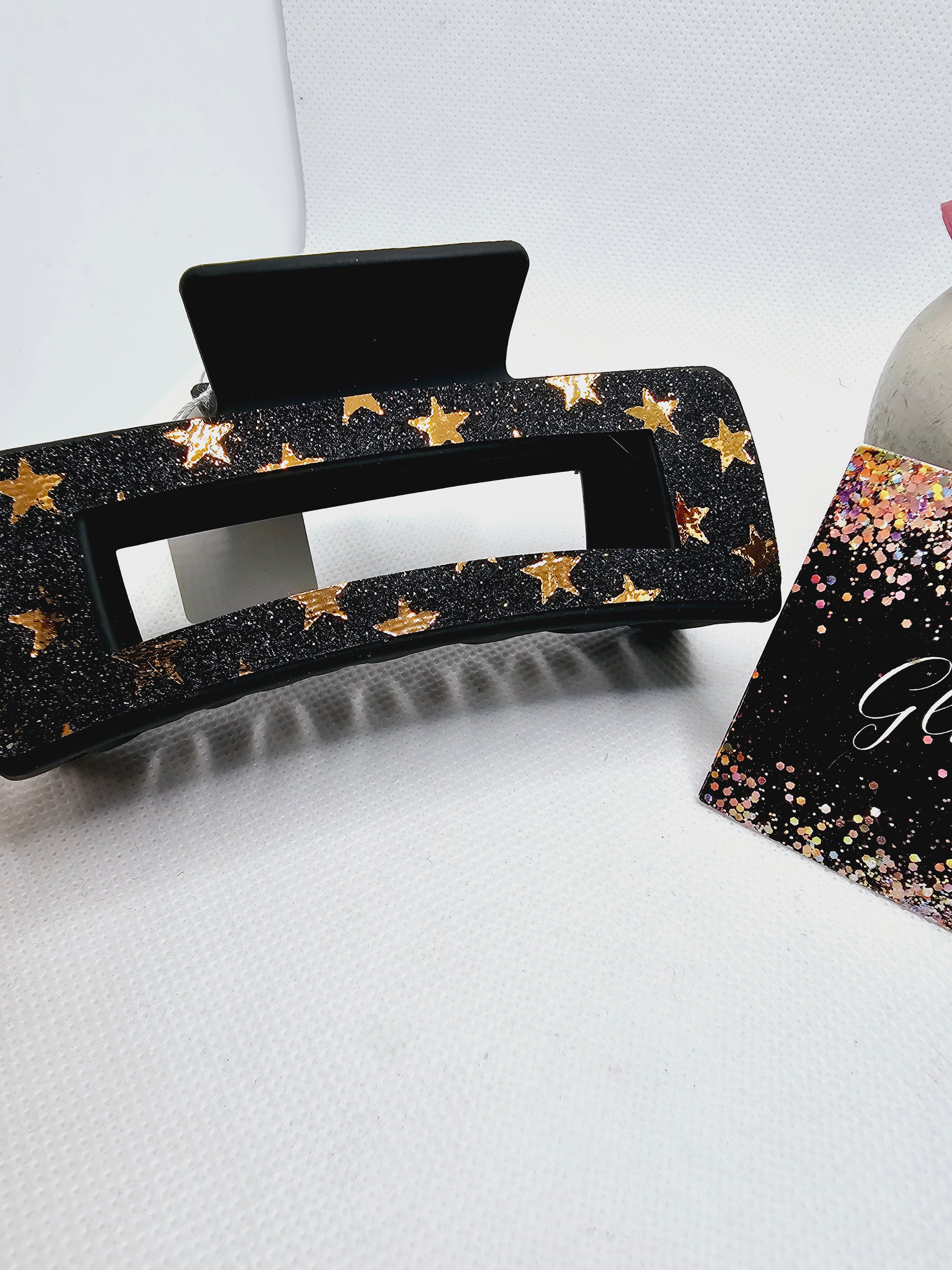 2365 Black and Rosegold Leather Claw Clip