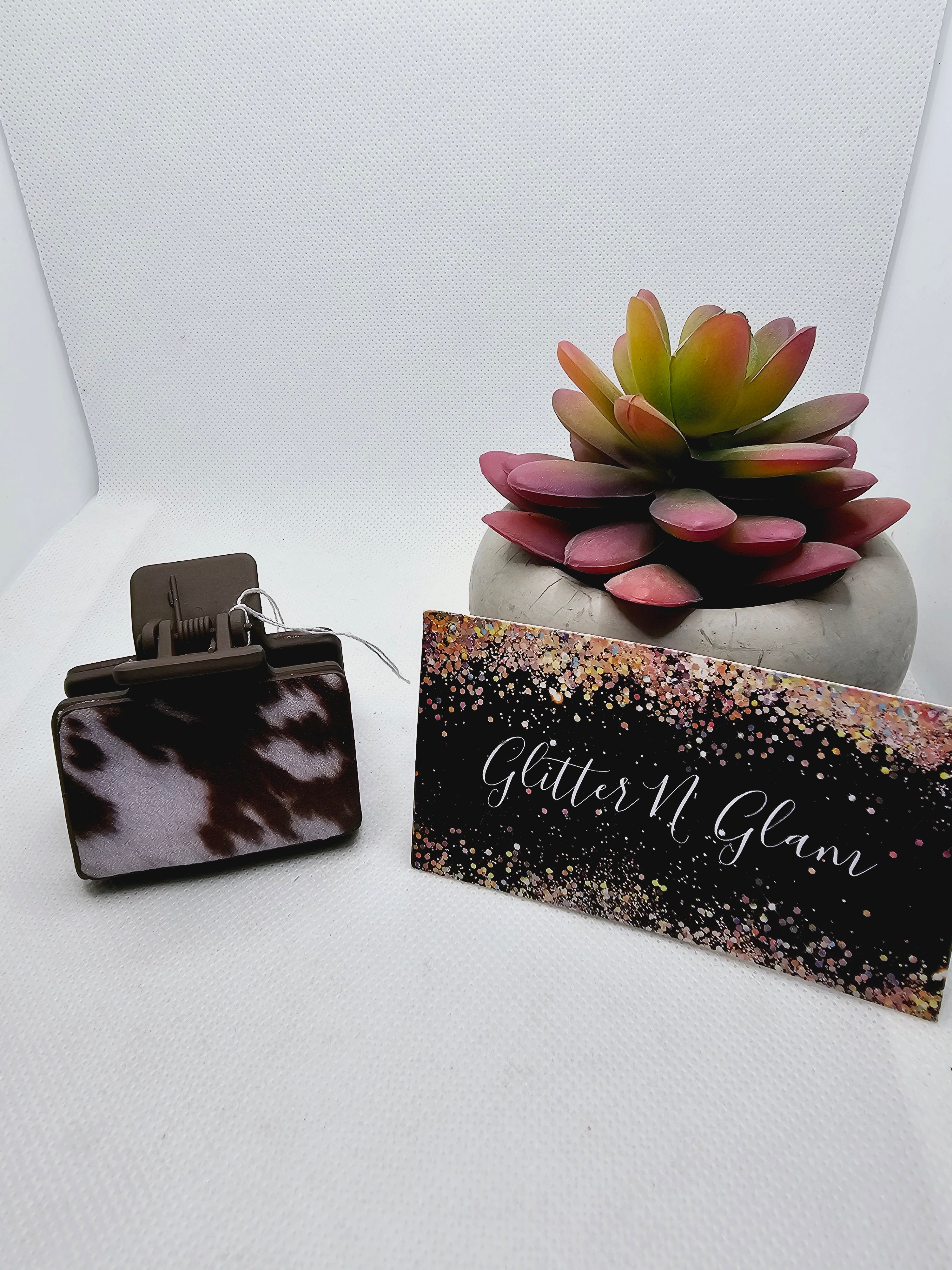 2370 Brown and White Cow Print Small Claw Clip