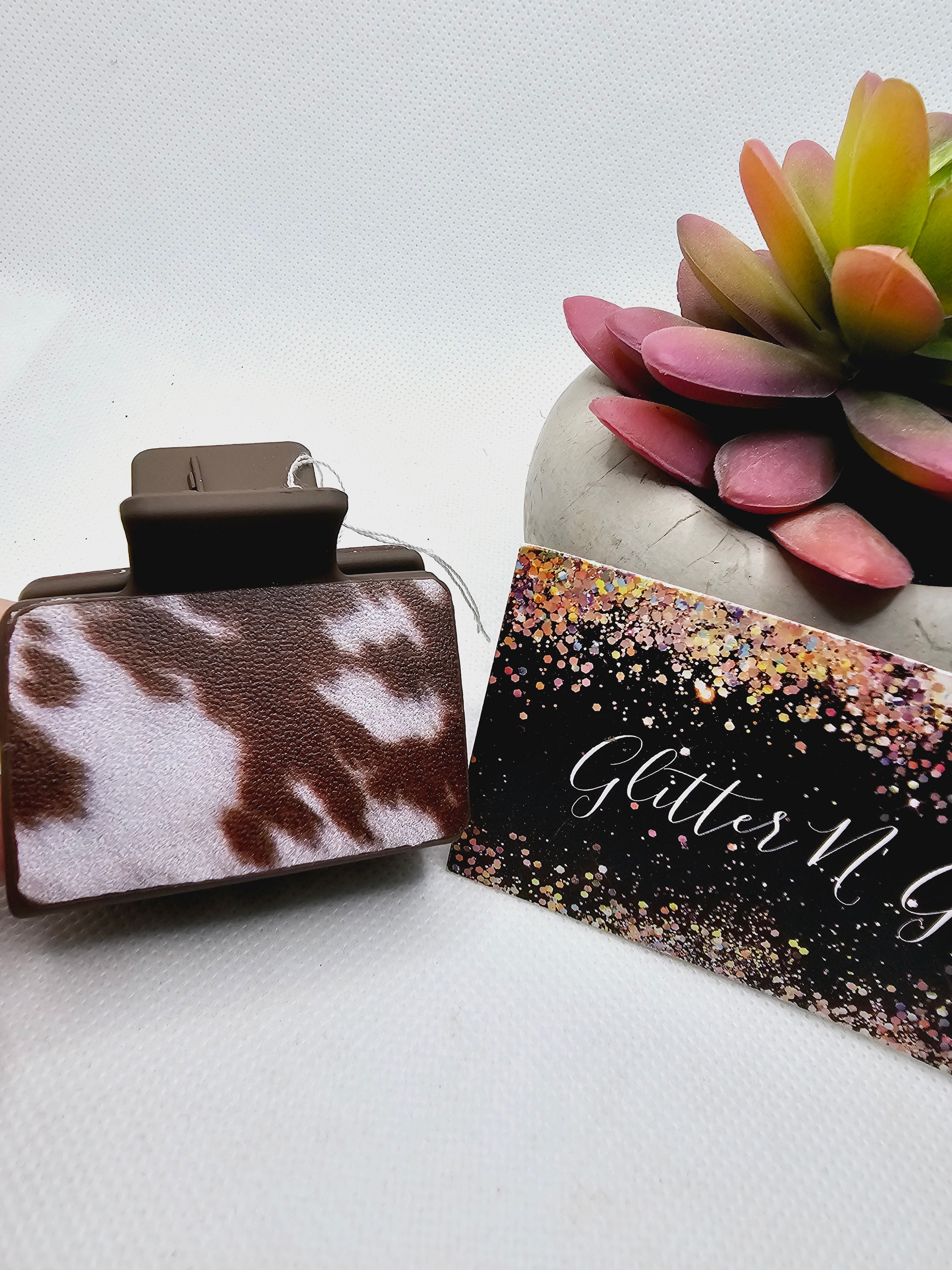 2370 Brown and White Cow Print Small Claw Clip