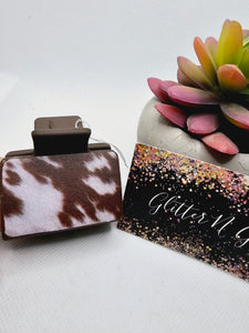 2370 Brown and White Cow Print Small Claw Clip