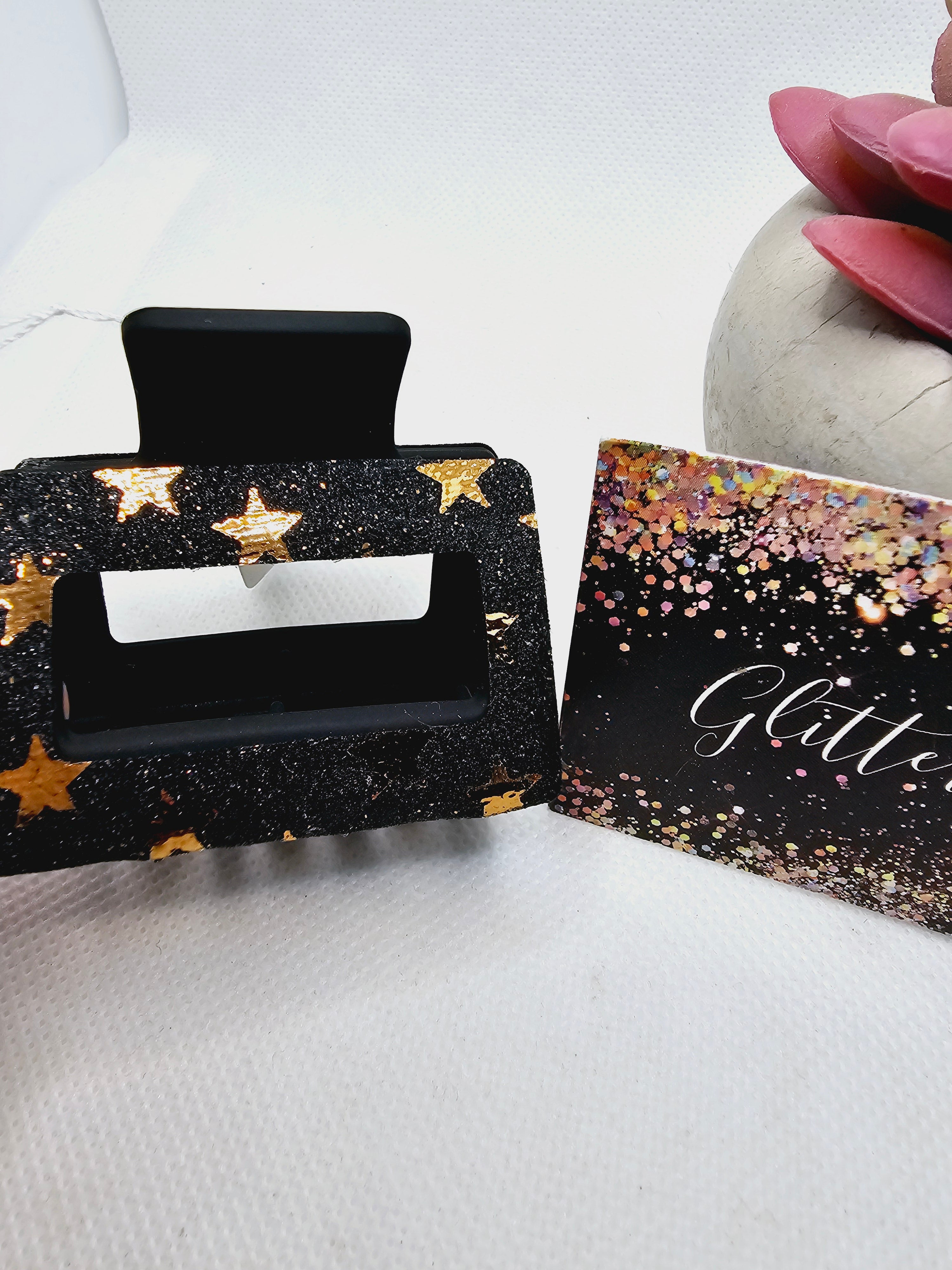 2366 Black and Rosegold Leather Small Claw Clip