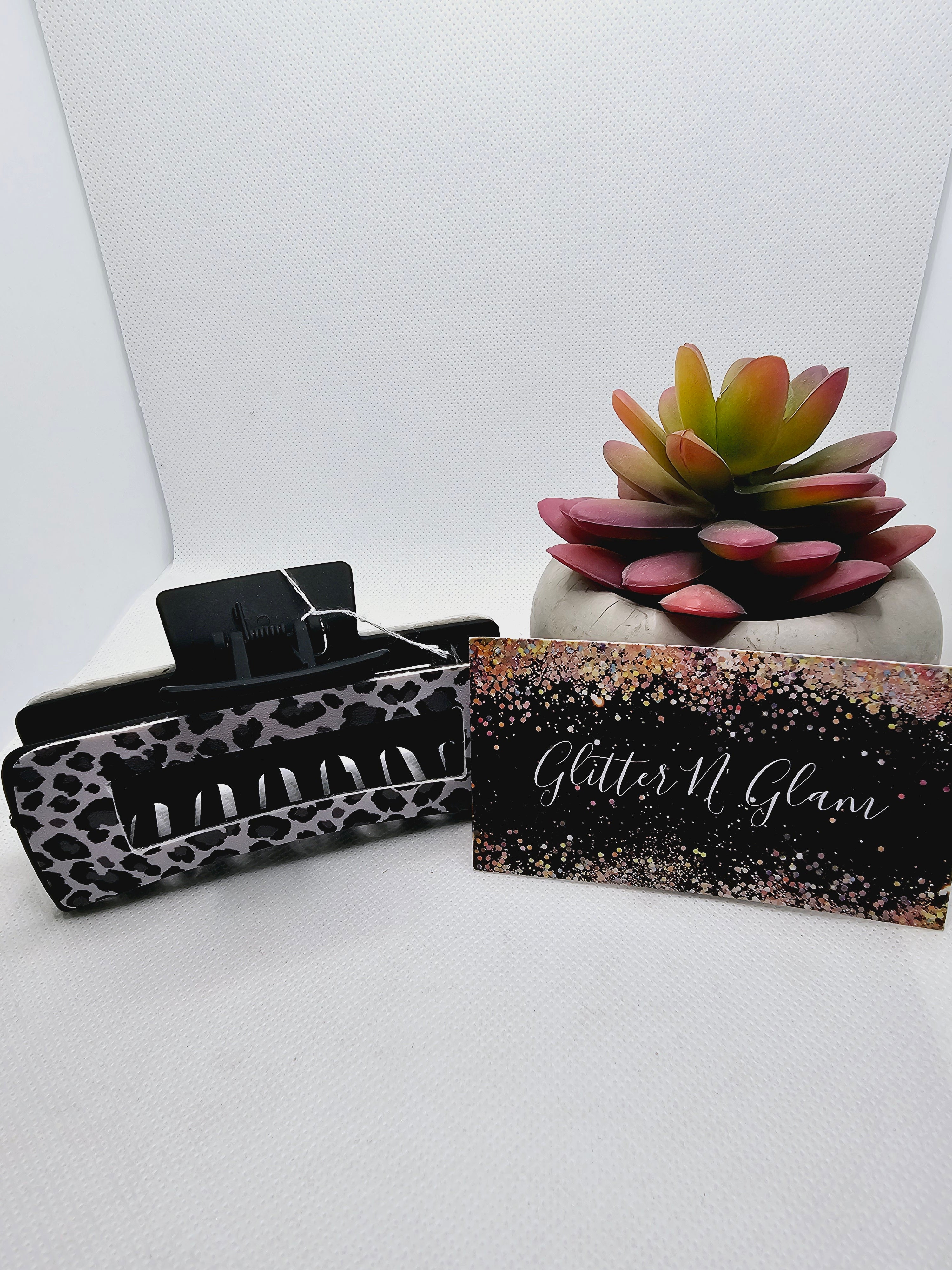 2369 Black, Gray and White Animal Print Claw Clip