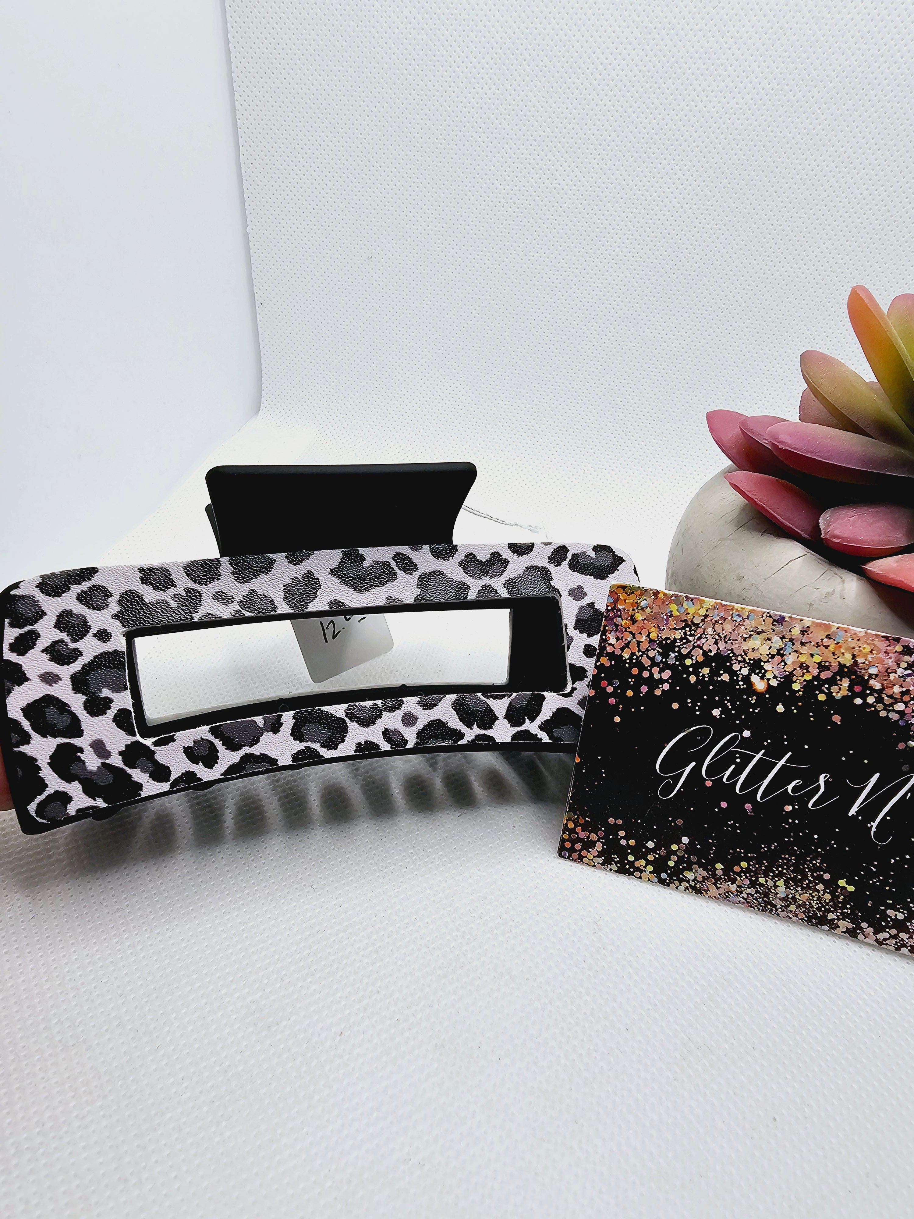 2369 Black, Gray and White Animal Print Claw Clip