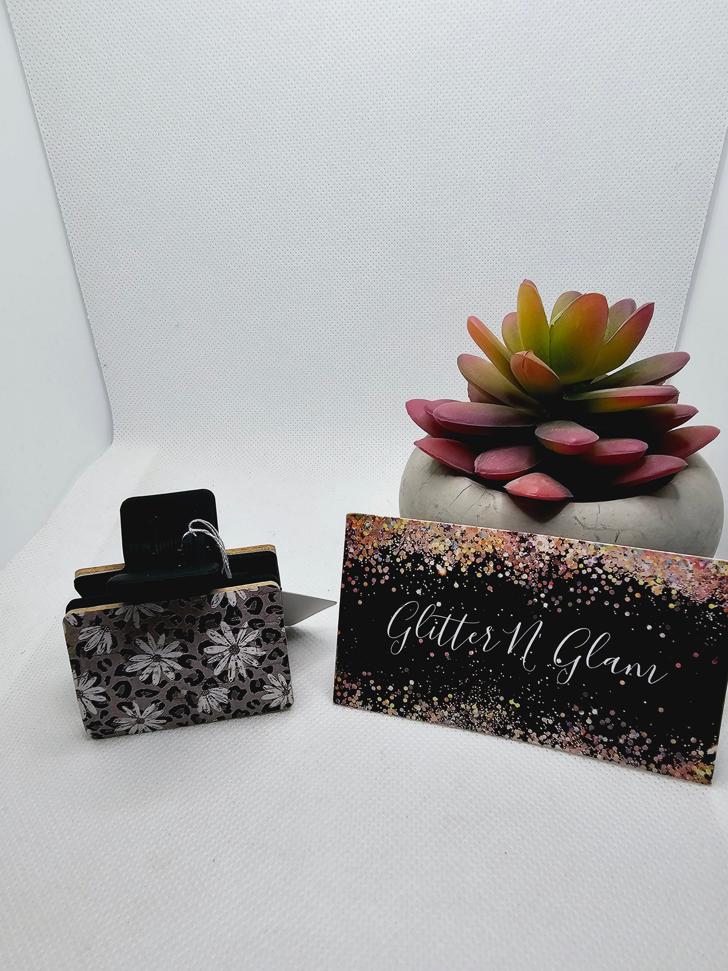 2368 Gray Animal Print with White Flowers Leather Small Claw Clip