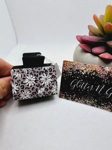 2368 Gray Animal Print with White Flowers Leather Small Claw Clip
