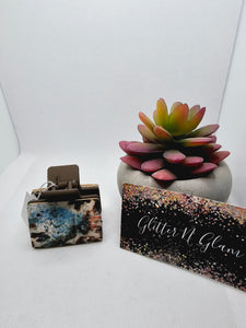 2352 Brown and Teal Cow Print Leather Small Claw Clip
