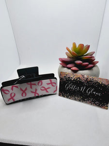 2349 Pink Ribbon Leather Claw Clip