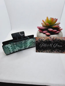 2345 Teal and Black Sparkly Lace Leather Claw Clip