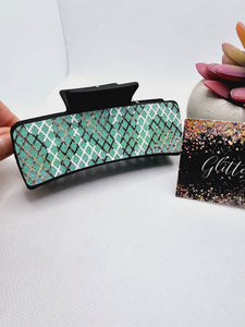 2345 Teal and Black Sparkly Lace Leather Claw Clip