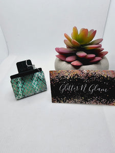 2346 Teal and Black Sparkly Lace Leather  Small Claw Clip