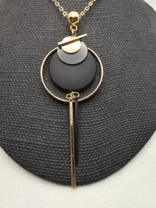 2382 Black and Gold Geometric Design Long Sweater Necklace