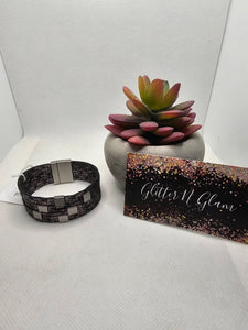 2389 Gunmetal and Silver Leather Bracelet