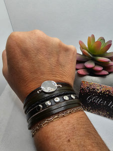 2396 Brown, Black and Silver Leather Wrap Bracelet