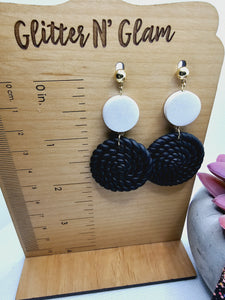 2305 Black and White Polymer Clay Dangle Earrings