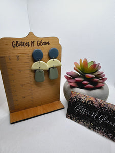 2301 Blue, Cream and Sage Green Polymer Clay Dangle Earrings