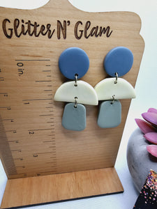 2301 Blue, Cream and Sage Green Polymer Clay Dangle Earrings