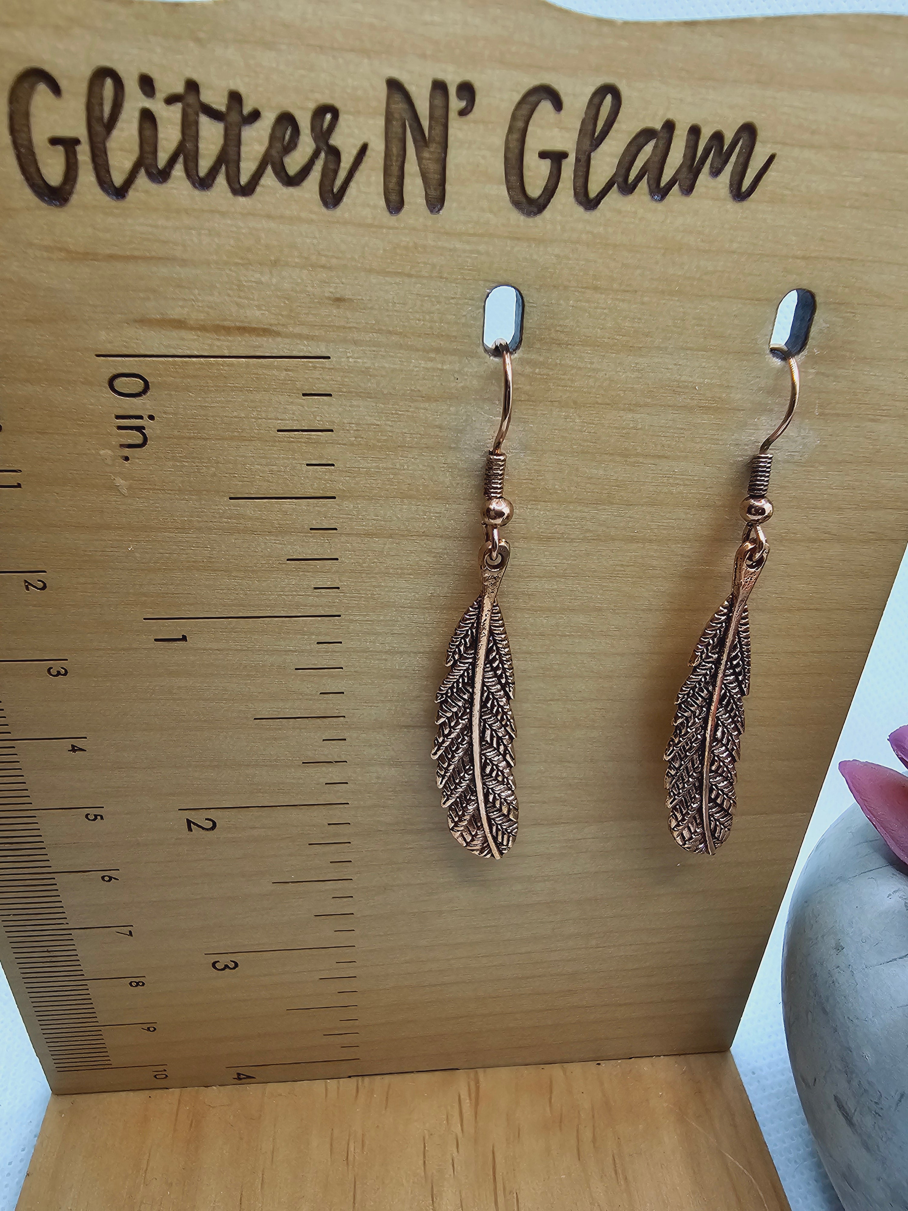 2324 Rosegold Feathers Dangle Earrings