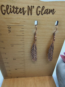 2324 Rosegold Feathers Dangle Earrings