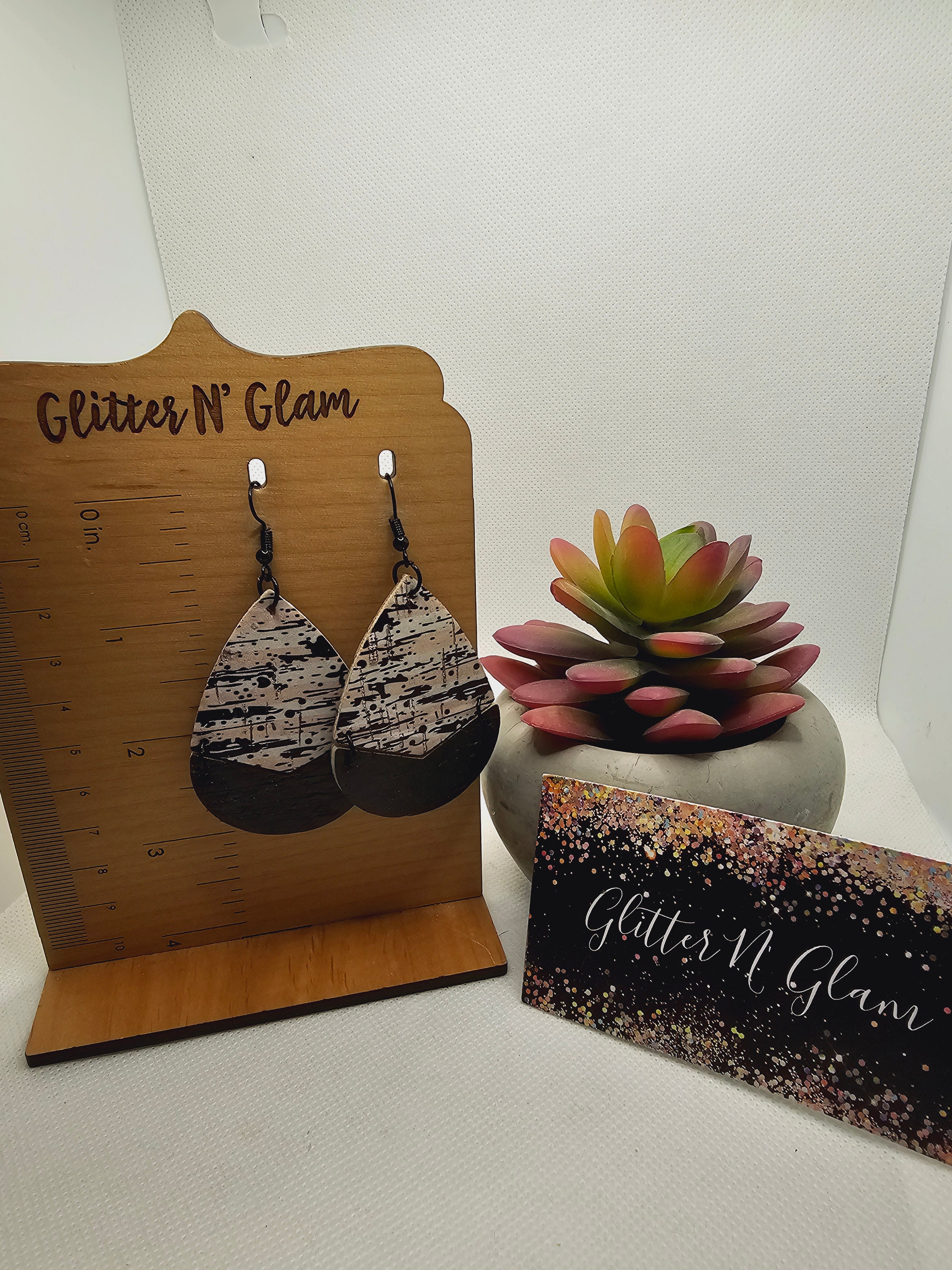 2328 Black, White and Pink Cork Dangle Earrings