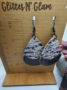 2328 Black, White and Pink Cork Dangle Earrings