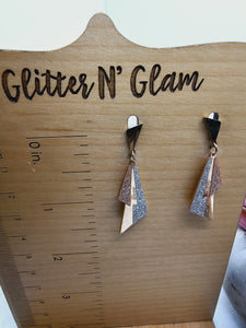 2337 Sparkly Rosegold and Silver Triangular Dangle Earrings