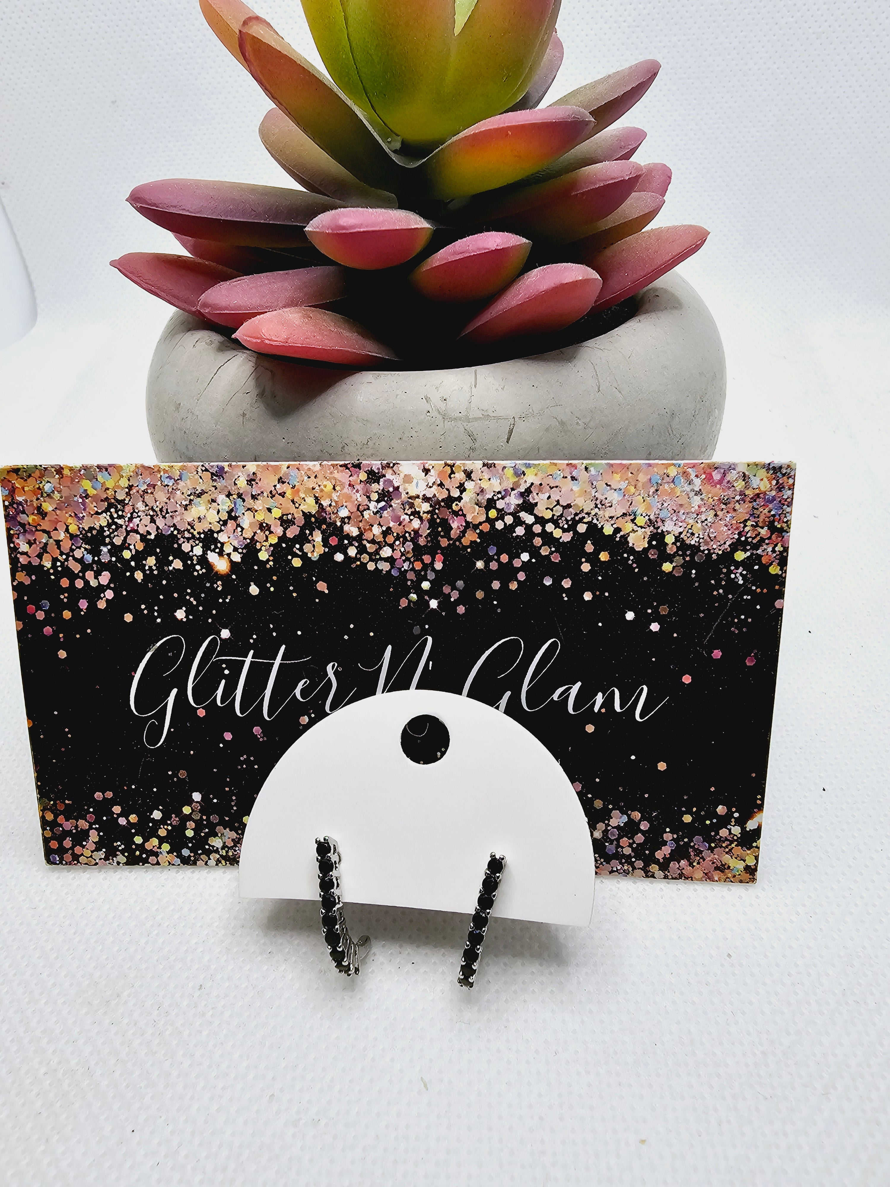 2313 Black Rhinestones Half Hoop Earrings