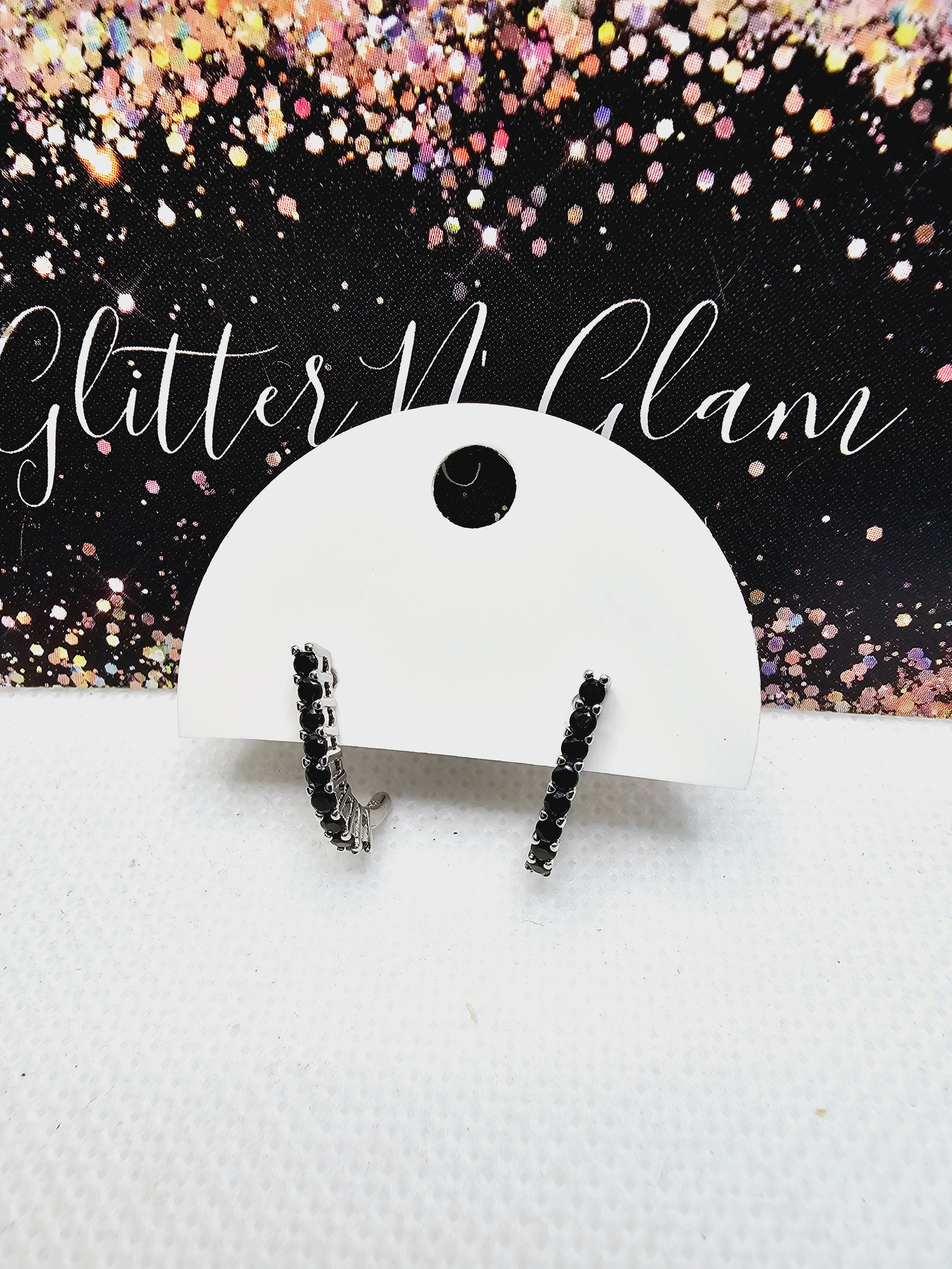 2313 Black Rhinestones Half Hoop Earrings