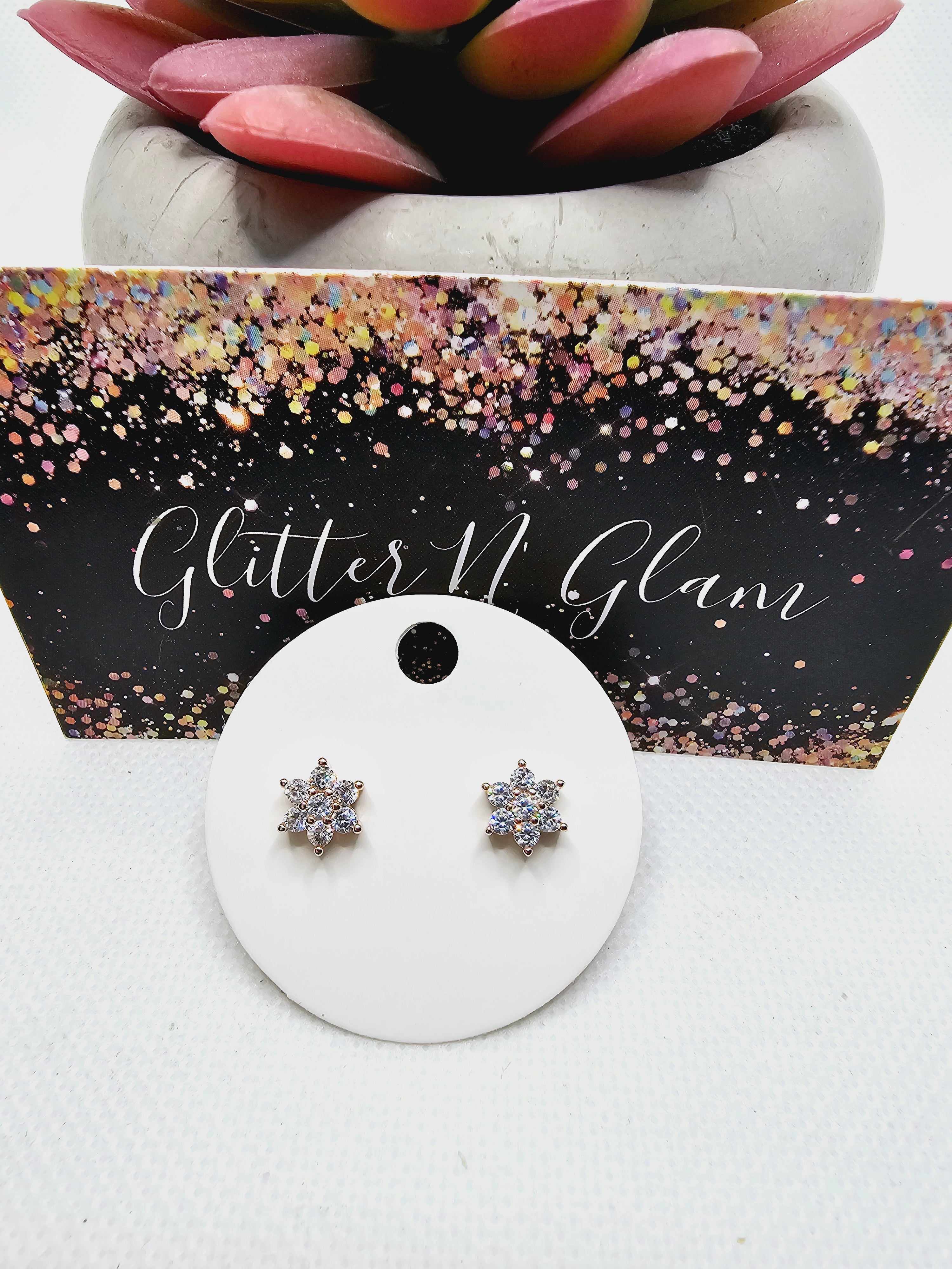 2323 Rosegold Flower with CZ Stud Earrings