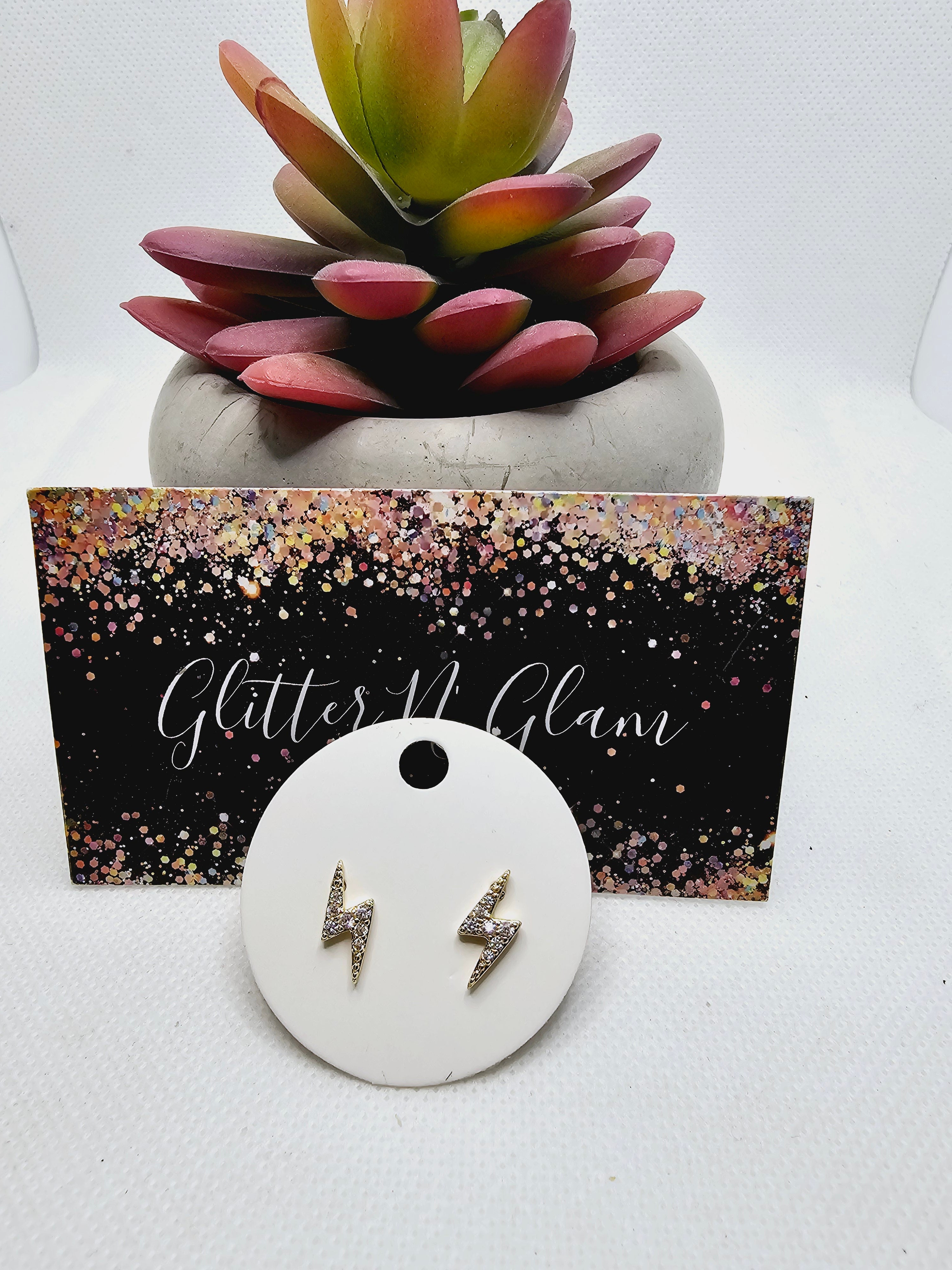 2325 Gold Lighting Bolt with Bling Stud Earrings