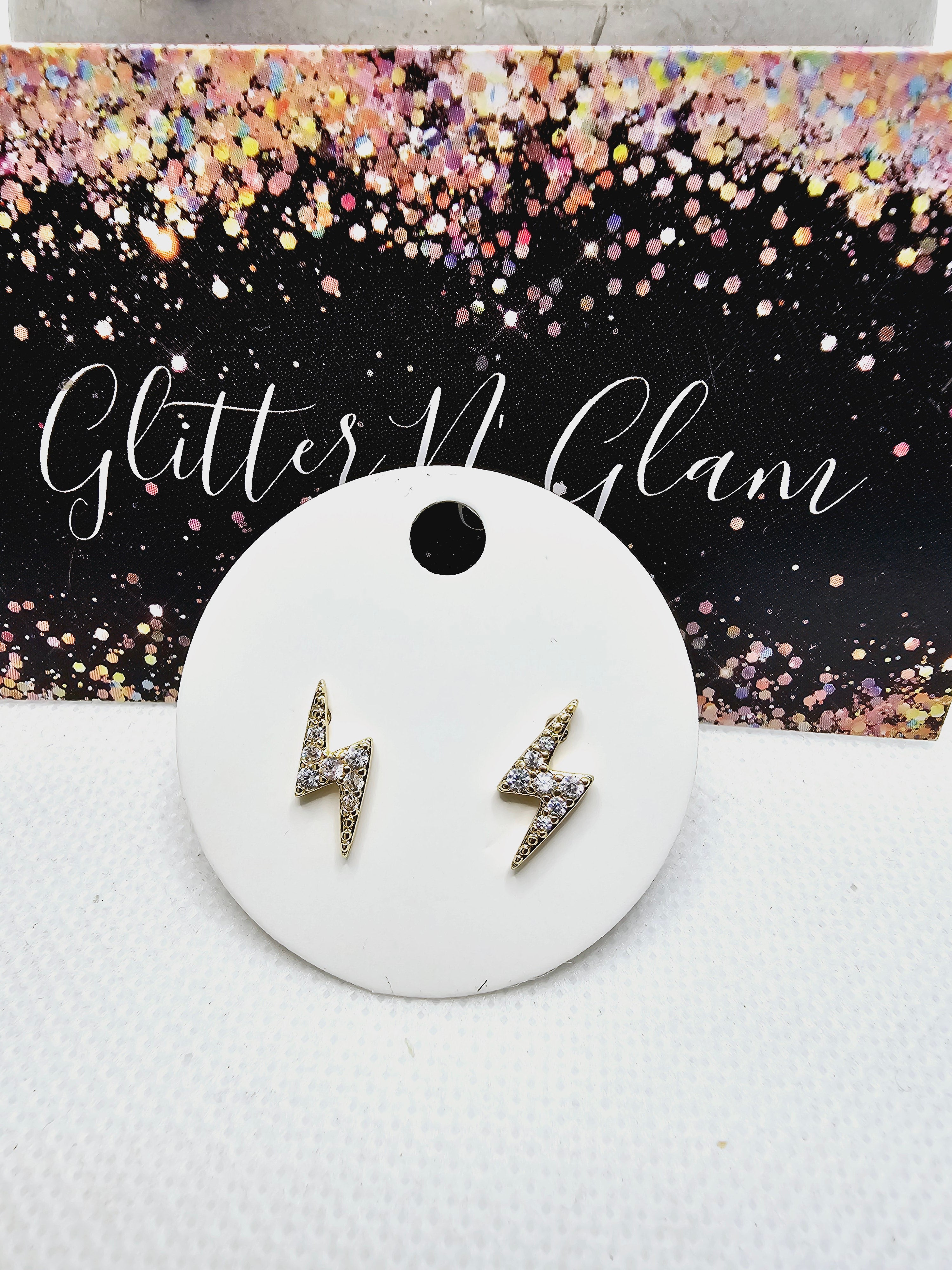 2325 Gold Lighting Bolt with Bling Stud Earrings