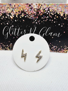 2325 Gold Lighting Bolt with Bling Stud Earrings