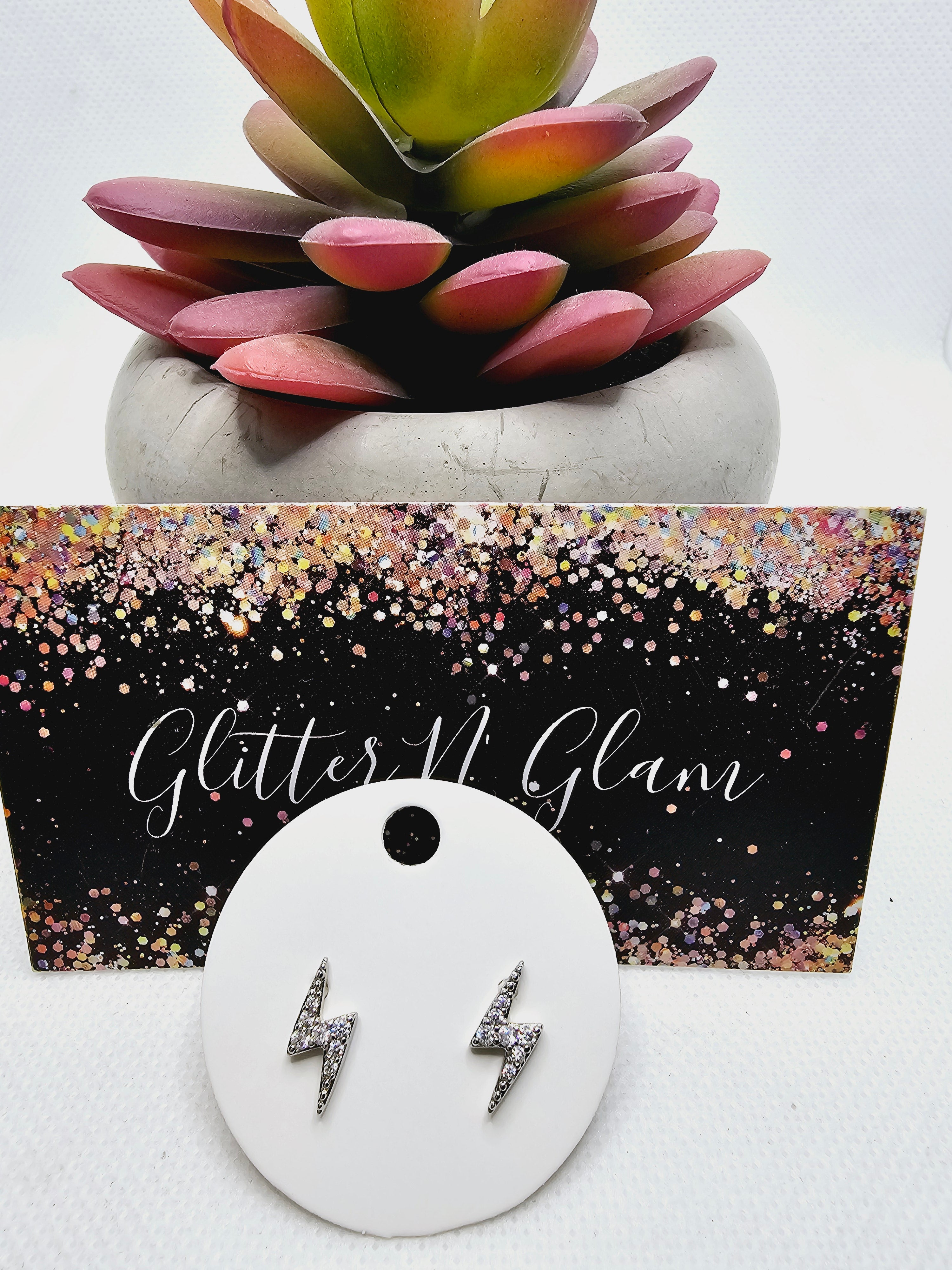 2400 Silver Lighting Bolts with Bling Stud Earrings