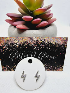 2400 Silver Lighting Bolts with Bling Stud Earrings