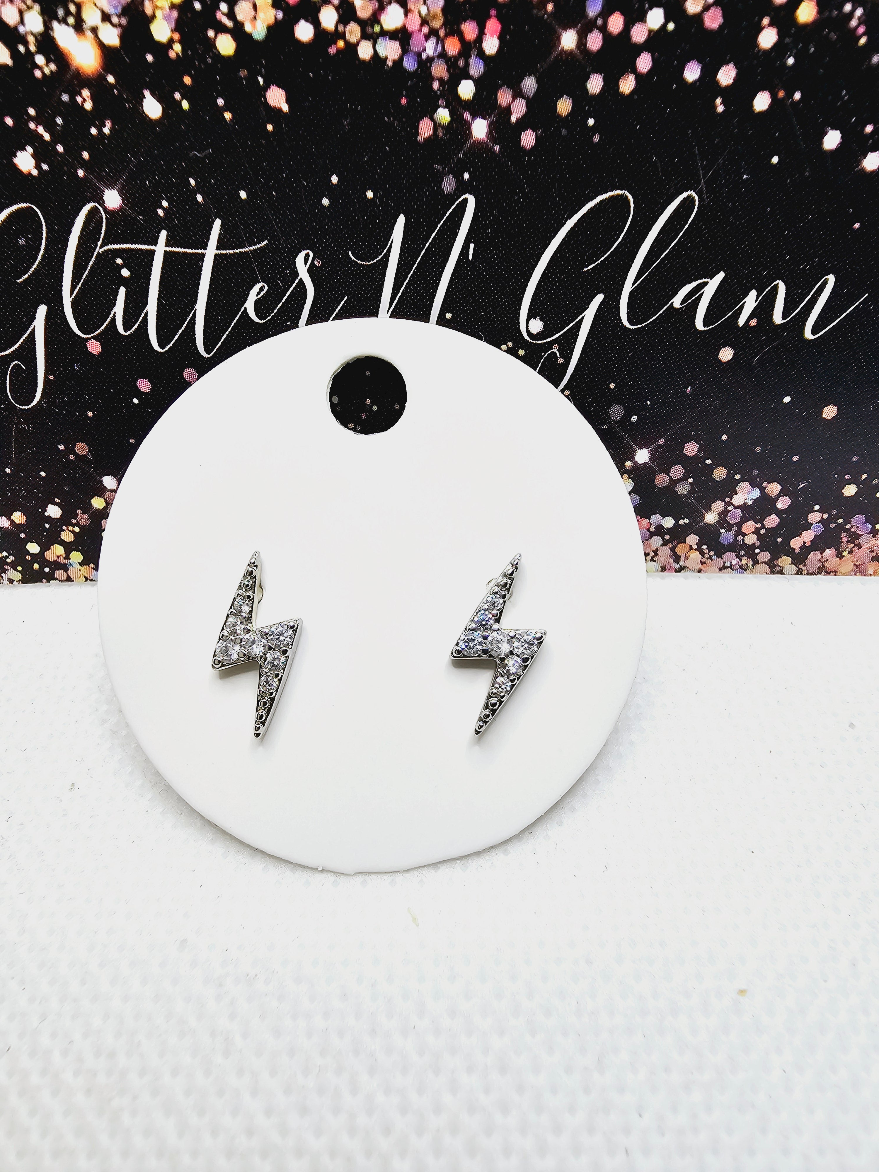 2400 Silver Lighting Bolts with Bling Stud Earrings