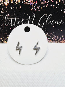 2400 Silver Lighting Bolts with Bling Stud Earrings