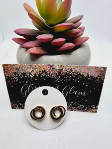 2331 Rosegold Circles with Black Rhinestones Stud Earrings