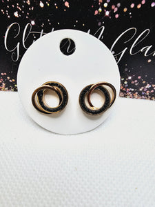 2331 Rosegold Circles with Black Rhinestones Stud Earrings