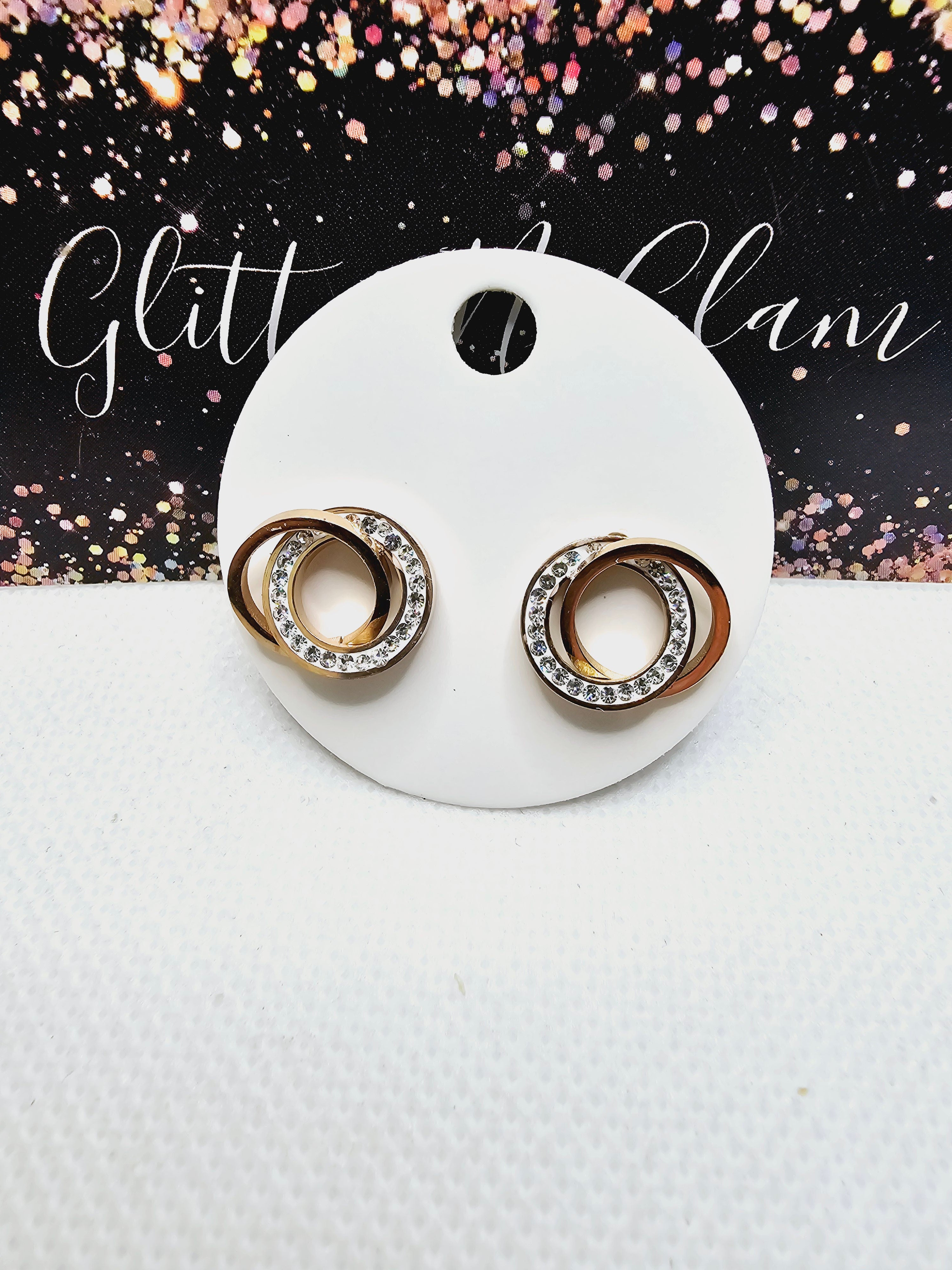 2332 Rosegold and Silver with CZ Stud Earrings