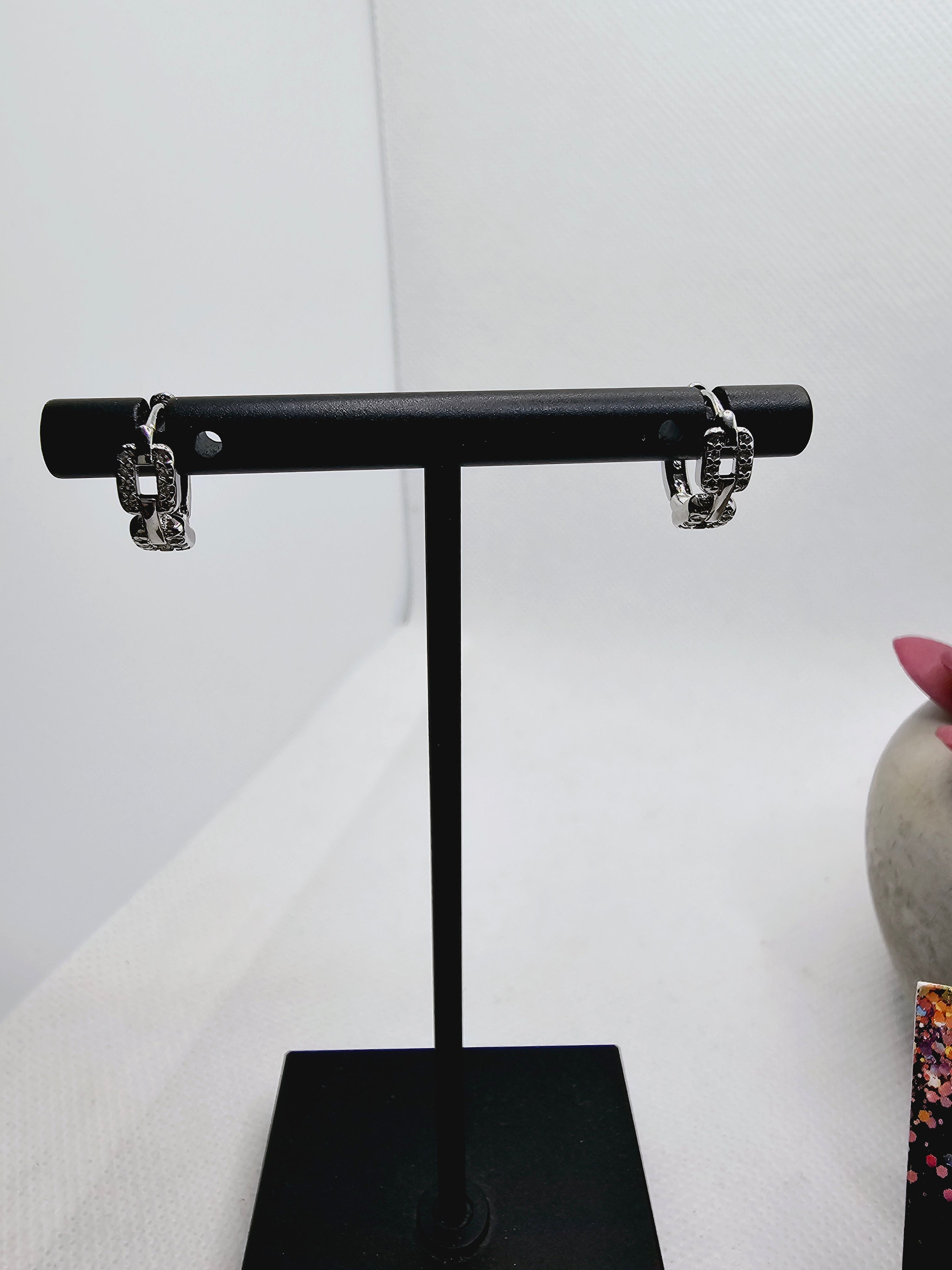 2333 Silver Buckle Design With CZ Huggie Hoops