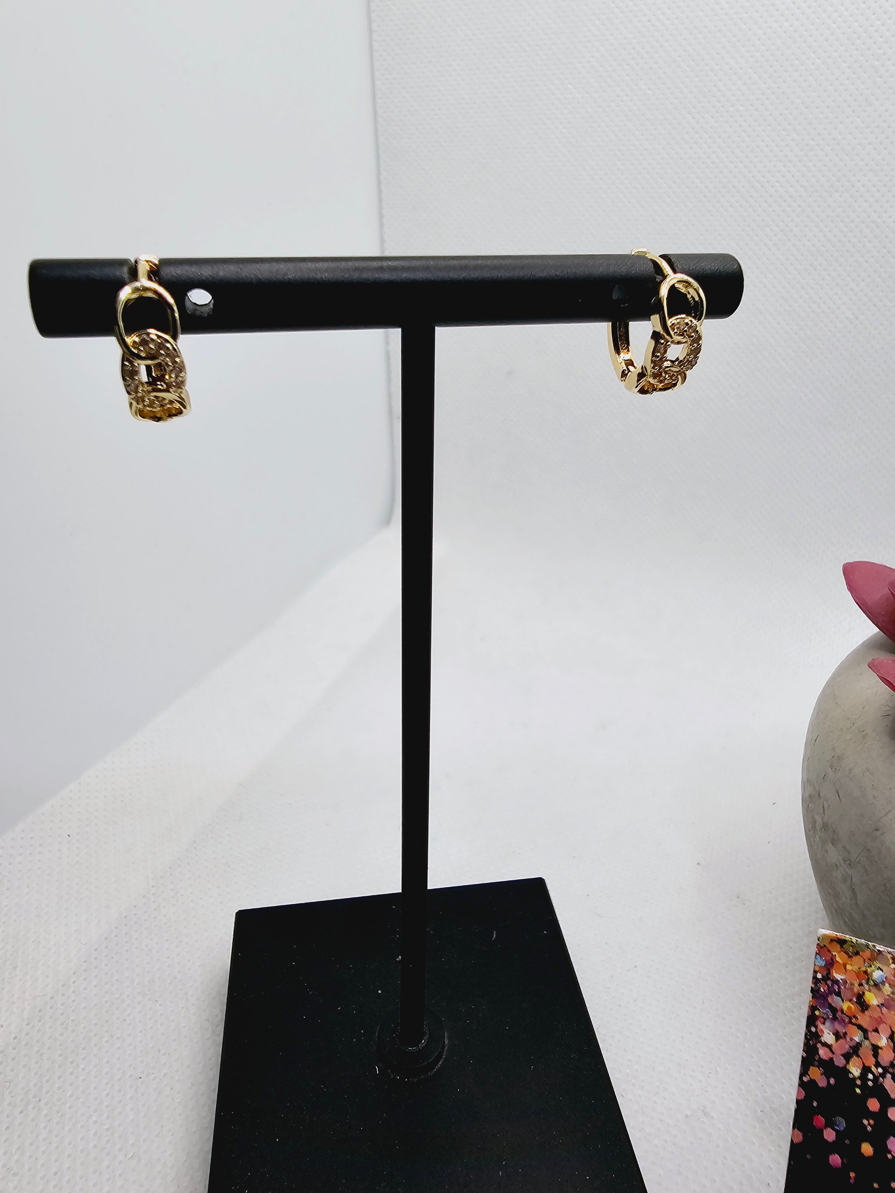 2334 Gold Buckle Design With CZ Huggie Hoops