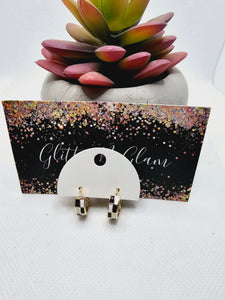 2342 Gold with Black and White Checkered Huggie Hoop Earrings