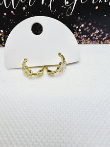 2372 Gold Huggie Hoops with White Flowers