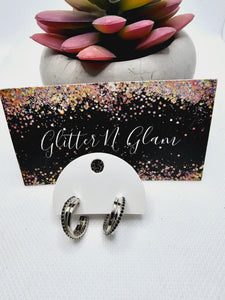 2401 Silver Huggie hoops with Black Rhinestones