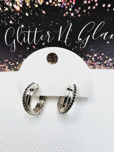 2401 Silver Huggie hoops with Black Rhinestones