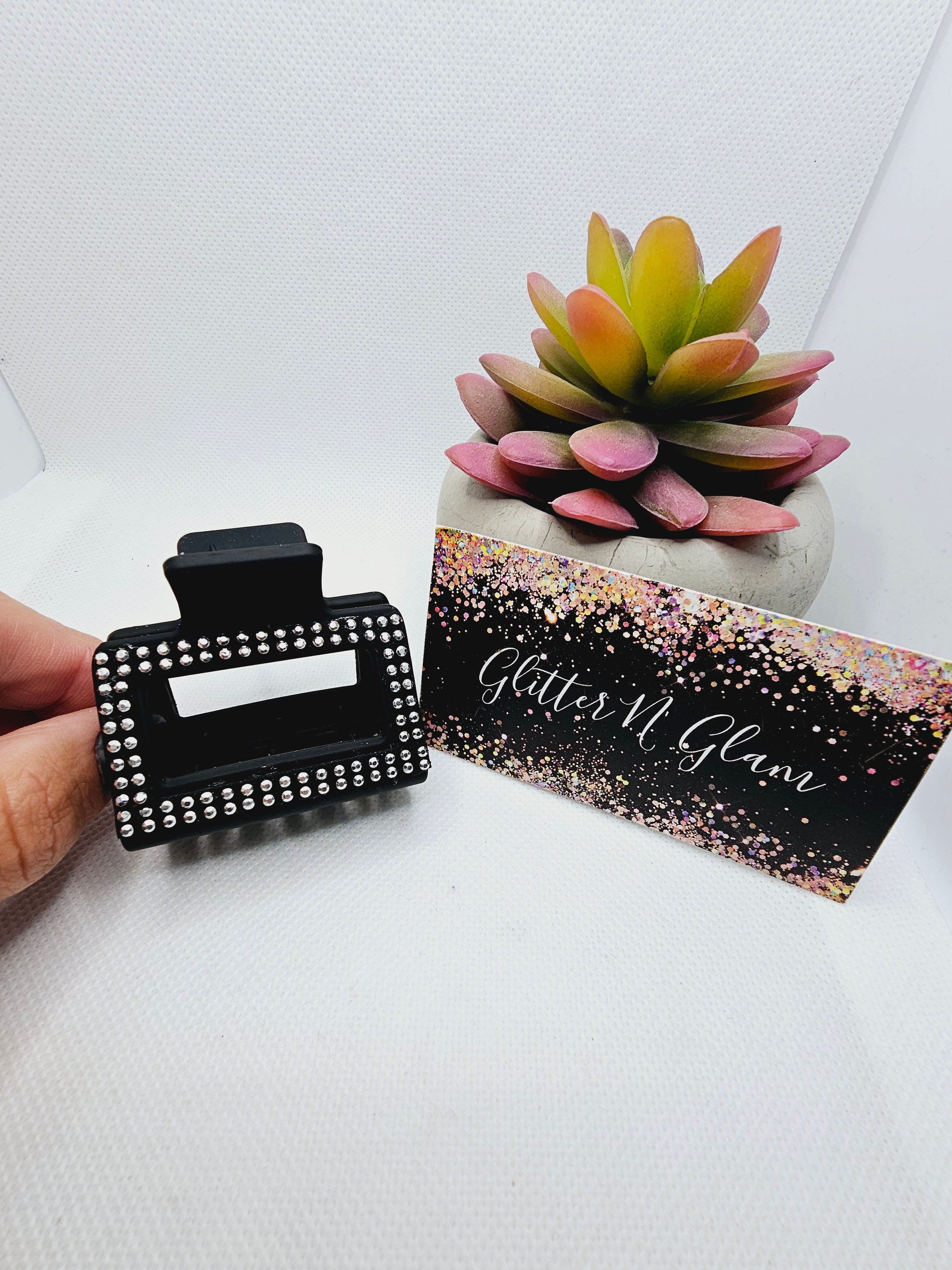 2403 Rhinestones Small Leather Claw Clip