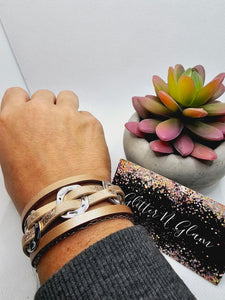 2417 Rose gold with Silver Rings Leather Wrap Bracelet