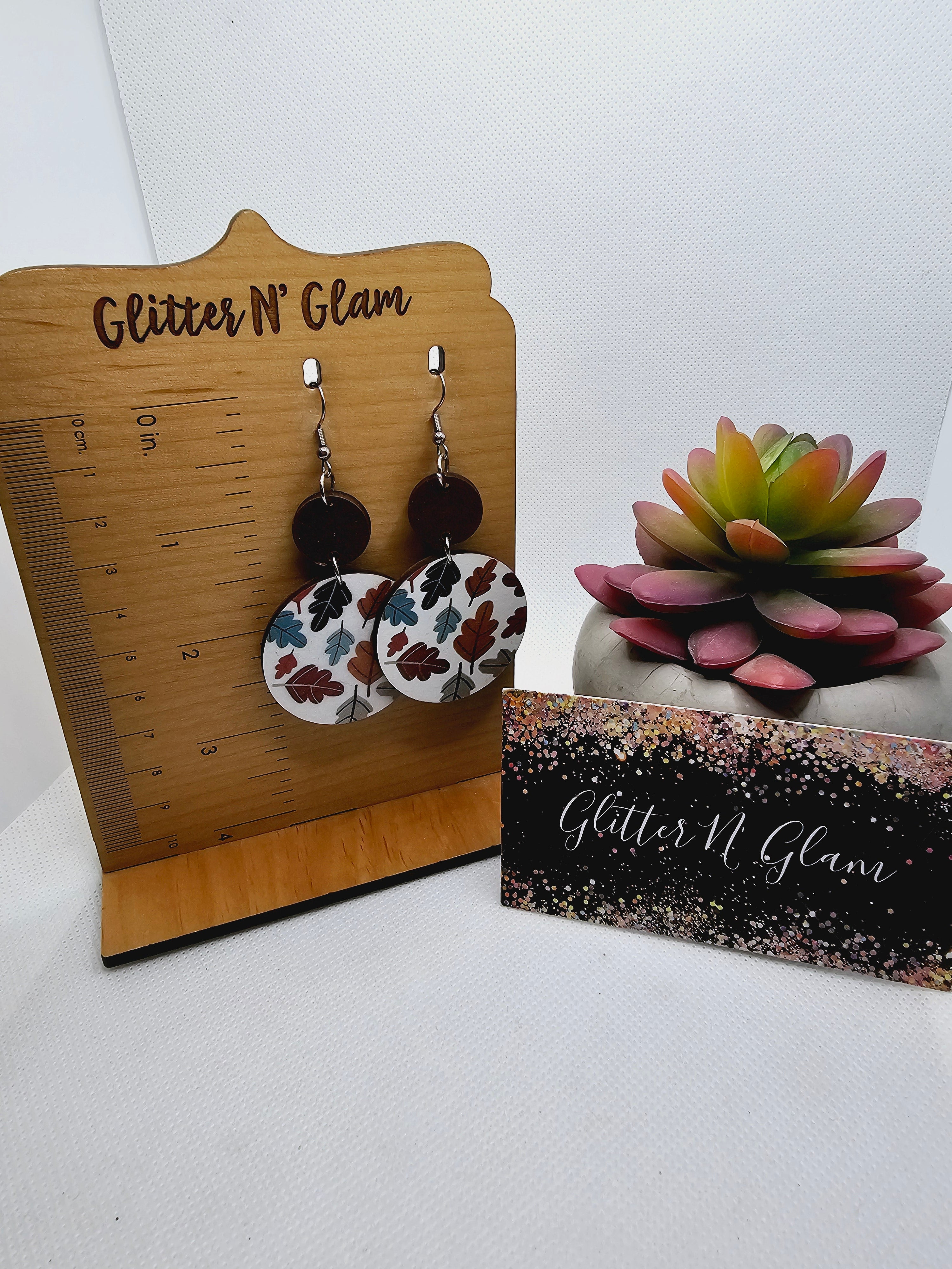 1959 Wood Fall Leaves Dangle Earrings