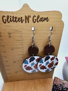 1959 Wood Fall Leaves Dangle Earrings